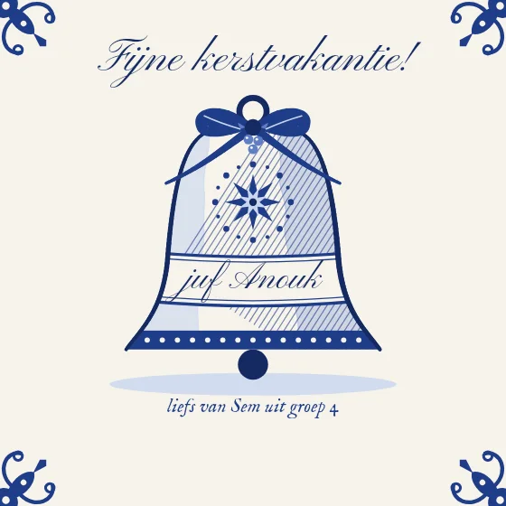 Delfts-blauwe kerstklok voor de juf