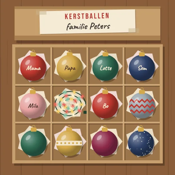 De doos met kerstballen