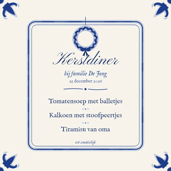 Kerstmenu in Delfts blauw
