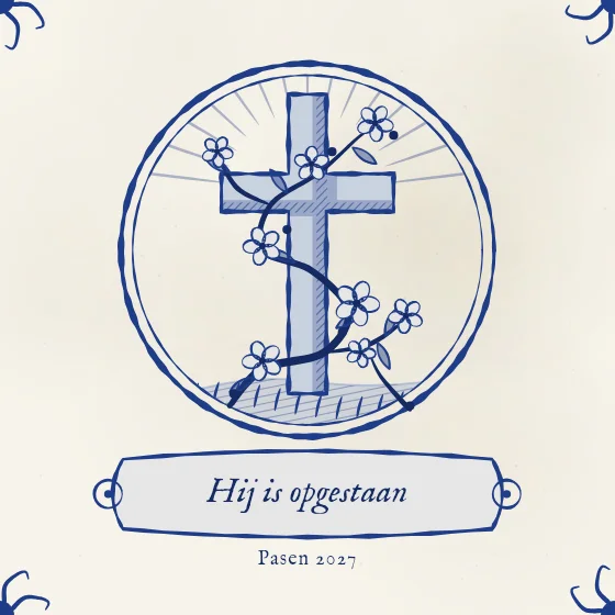 Bloeiend kruis in Delfts blauw